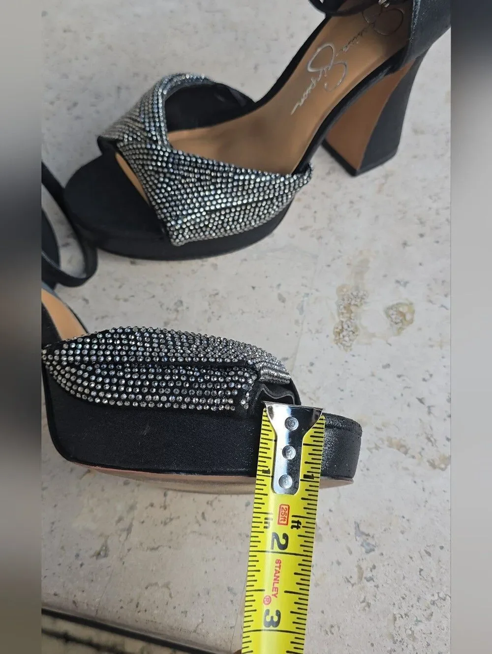 Jessica Simpson Black Rhinestone Platform Sandals - Size 7